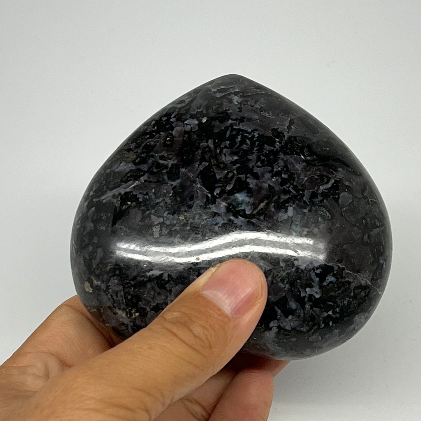 420g,3.2"x3.5"x1.5" Indigo Gabro Merlinite Heart Gemstone @Madagascar, B19965