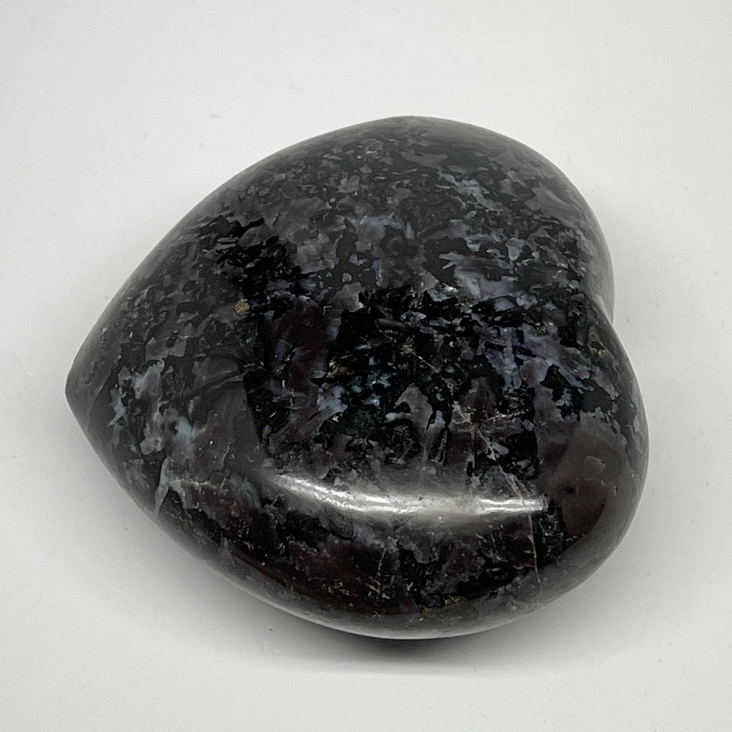 420g,3.2"x3.5"x1.5" Indigo Gabro Merlinite Heart Gemstone @Madagascar, B19965