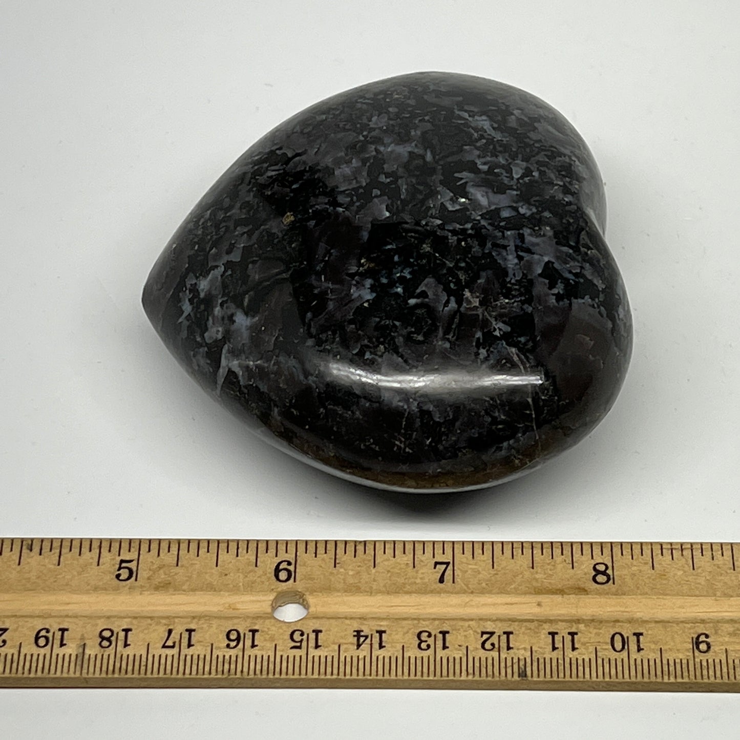 420g,3.2"x3.5"x1.5" Indigo Gabro Merlinite Heart Gemstone @Madagascar, B19965