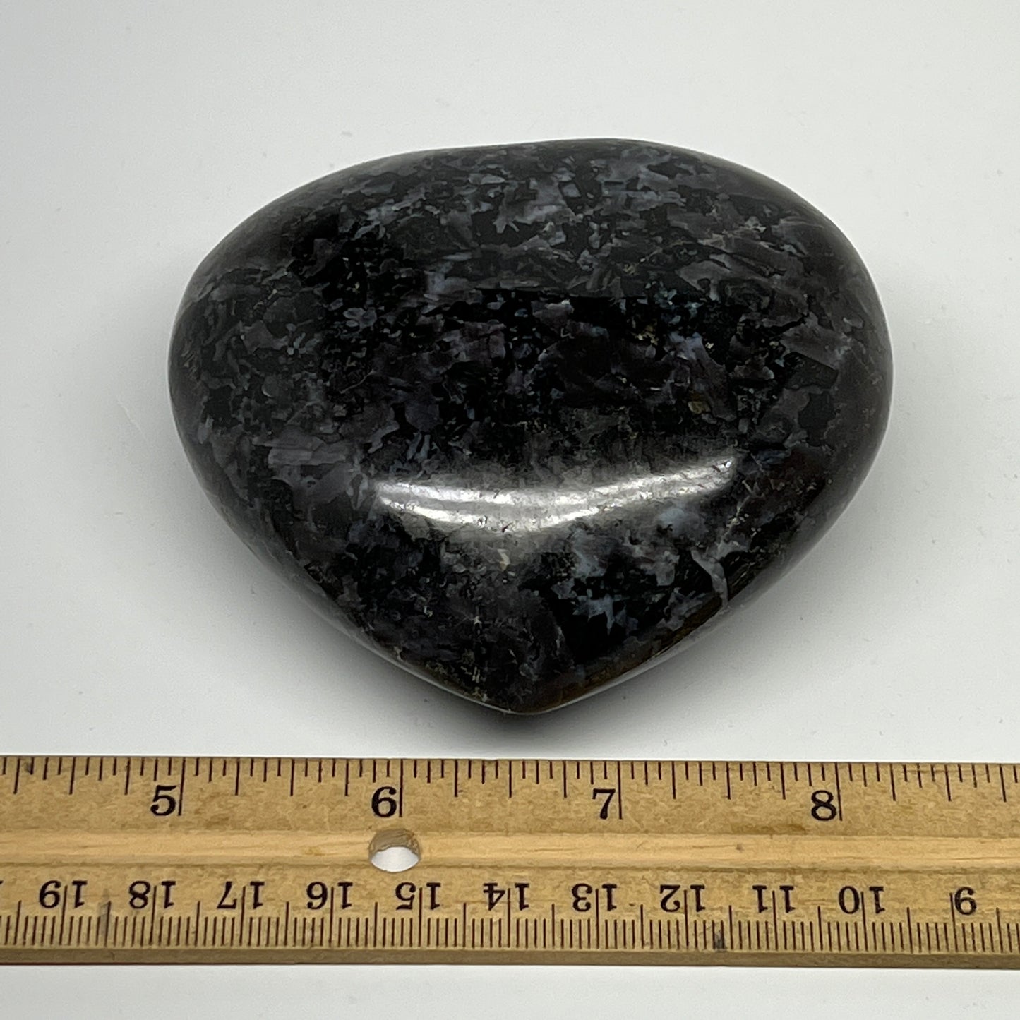 420g,3.2"x3.5"x1.5" Indigo Gabro Merlinite Heart Gemstone @Madagascar, B19965