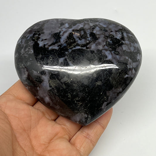 388.4g,3.2"x3.6"x1.5" Indigo Gabro Merlinite Heart Gemstone @Madagascar, B19966