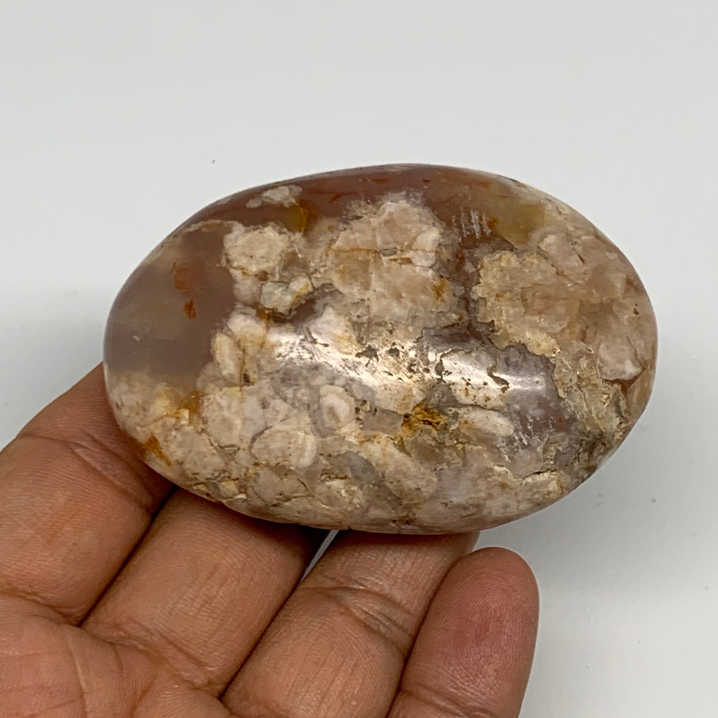 118.8g,2.7"x1.8"x1.1", Flower Agate Palm-Stone Crystal Reiki @Madagascar,B16204
