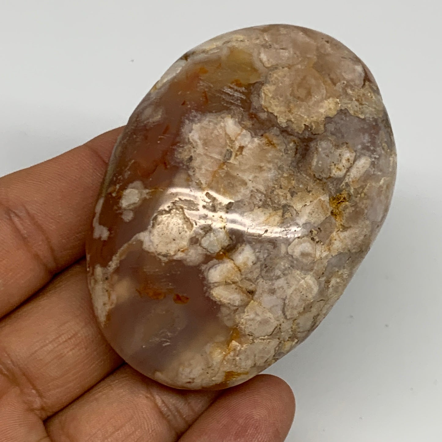 118.8g,2.7"x1.8"x1.1", Flower Agate Palm-Stone Crystal Reiki @Madagascar,B16204