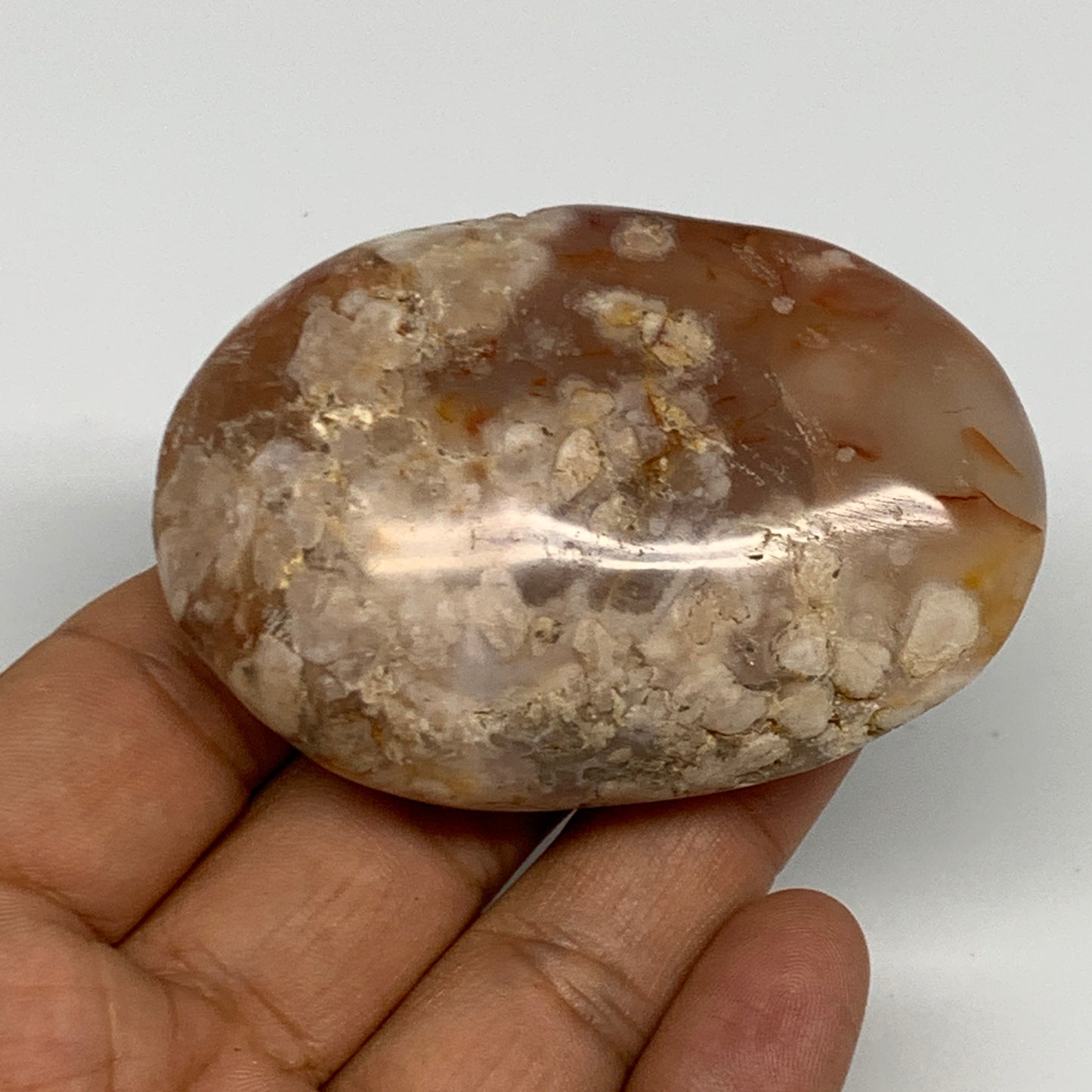 118.8g,2.7"x1.8"x1.1", Flower Agate Palm-Stone Crystal Reiki @Madagascar,B16204