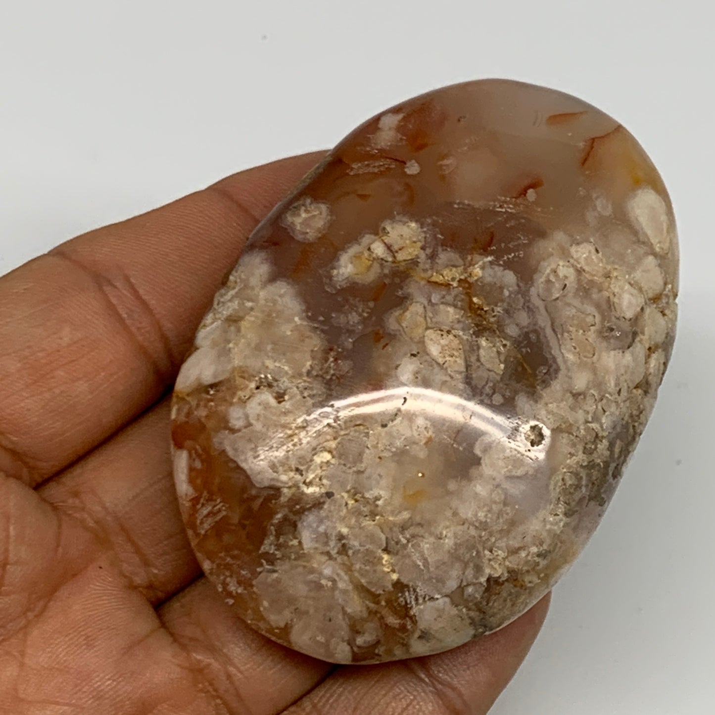 118.8g,2.7"x1.8"x1.1", Flower Agate Palm-Stone Crystal Reiki @Madagascar,B16204
