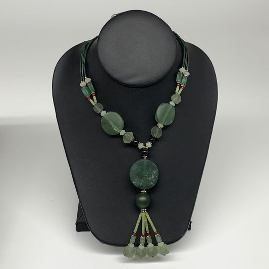 60.8g, 1mm-28mm, 21" Natural Untreated Green Serpentine Beaded Necklace, P236