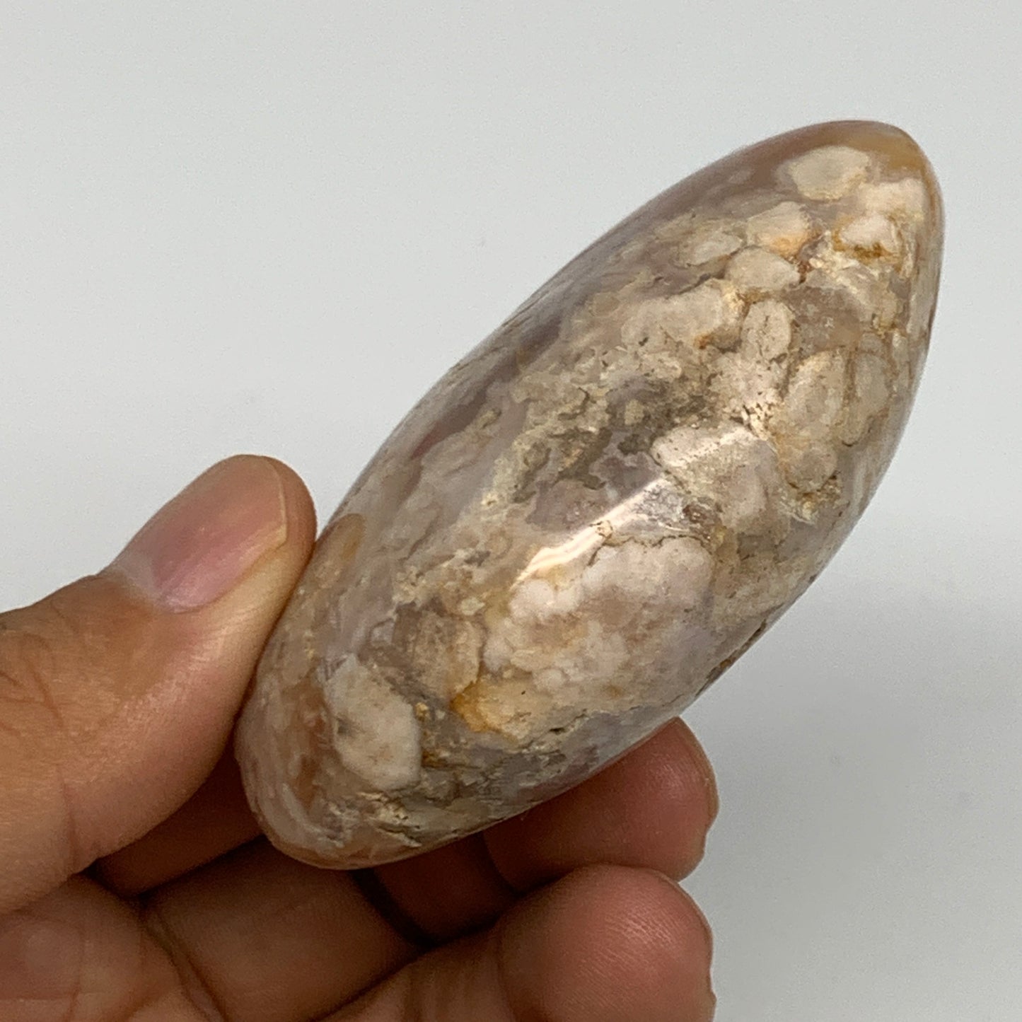 118.8g,2.7"x1.8"x1.1", Flower Agate Palm-Stone Crystal Reiki @Madagascar,B16204