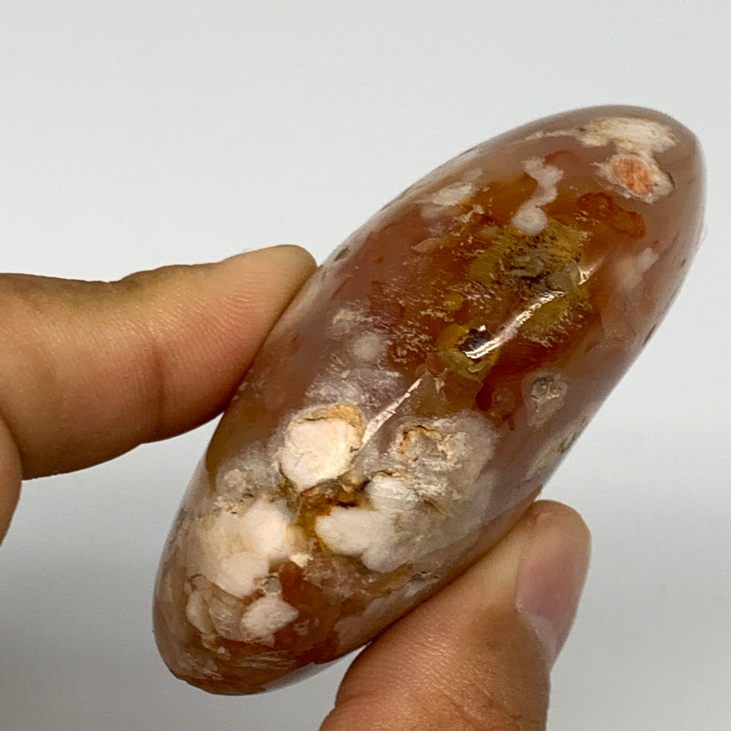 118.8g,2.7"x1.8"x1.1", Flower Agate Palm-Stone Crystal Reiki @Madagascar,B16204