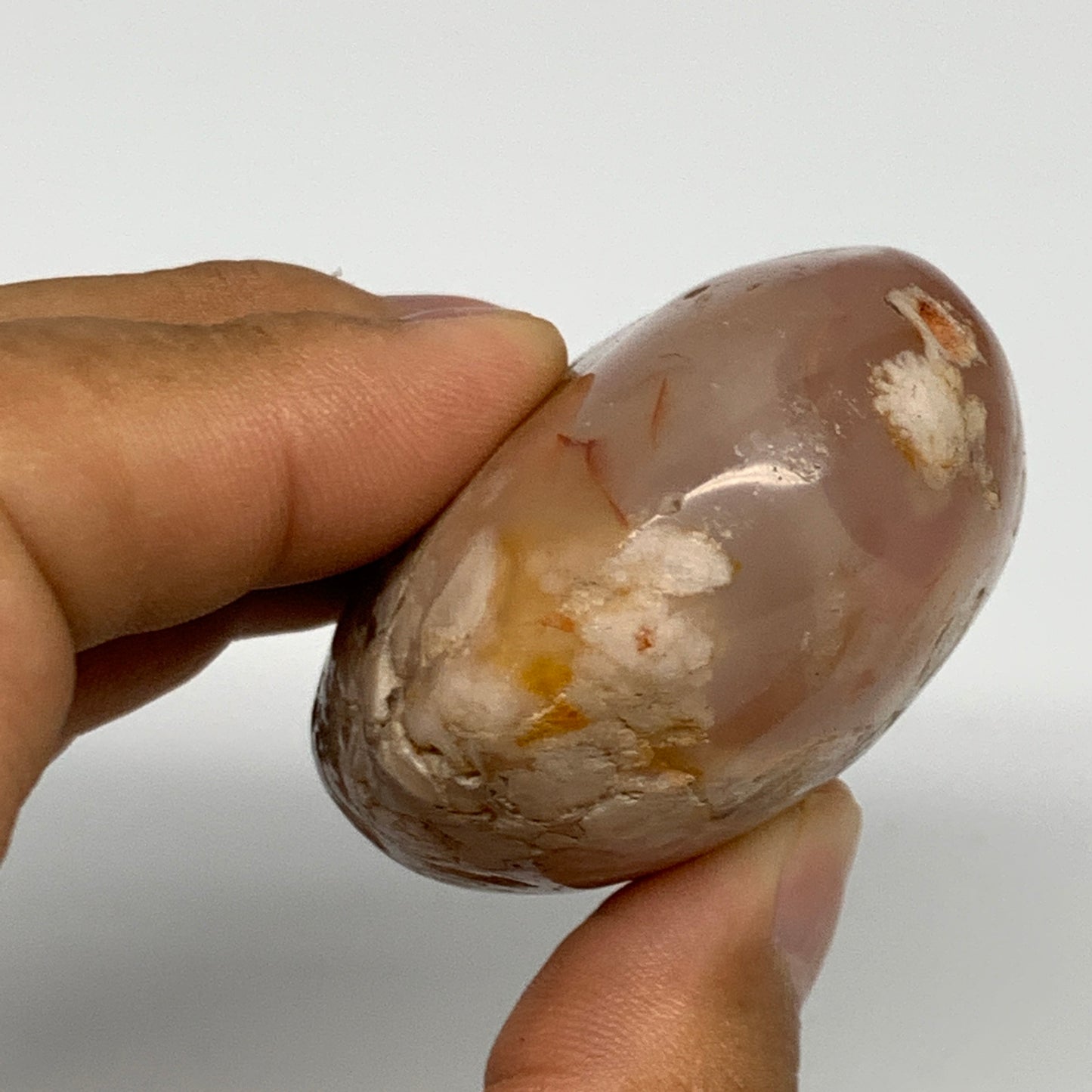 118.8g,2.7"x1.8"x1.1", Flower Agate Palm-Stone Crystal Reiki @Madagascar,B16204