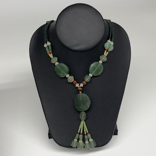 57.5g, 1mm-28mm, 21" Natural Untreated Green Serpentine Beaded Necklace, P237