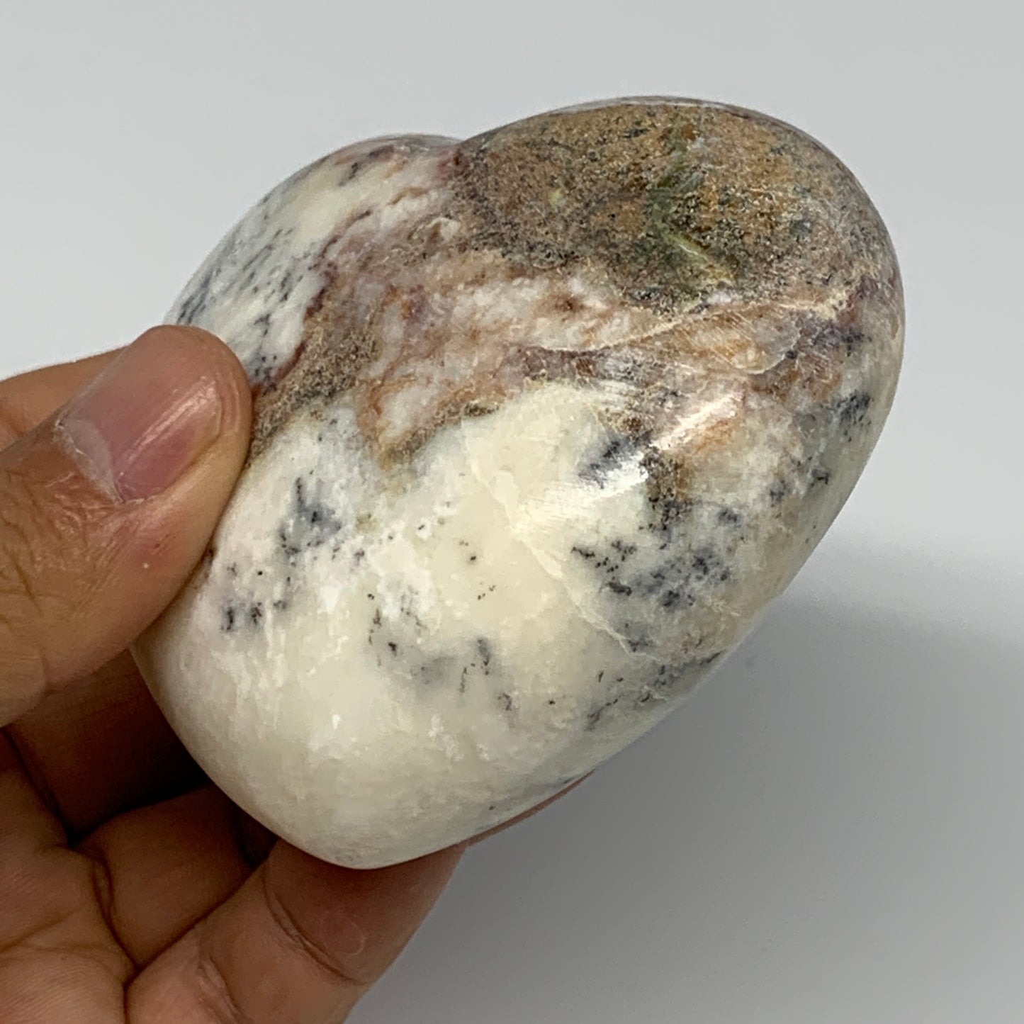 282.5g, 2.7"x3.1"x1.4" Dendrite Opal Heart Polished Healing Crystal Moss, B17762