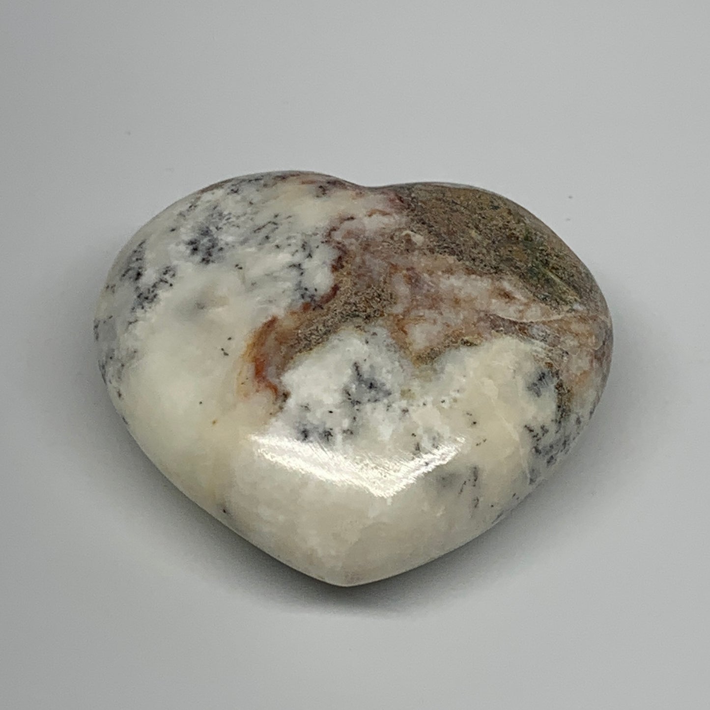 282.5g, 2.7"x3.1"x1.4" Dendrite Opal Heart Polished Healing Crystal Moss, B17762