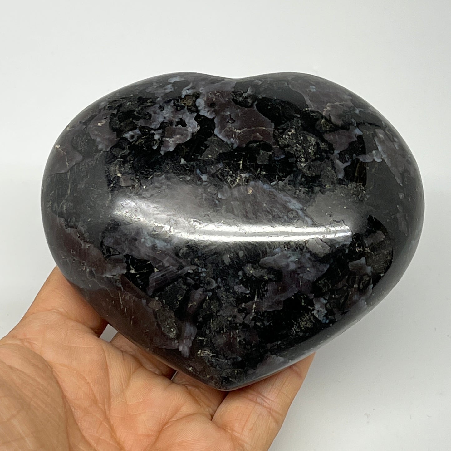 630g,3.5"x4.1"x1.8" Indigo Gabro Merlinite Heart Gemstone @Madagascar, B19968