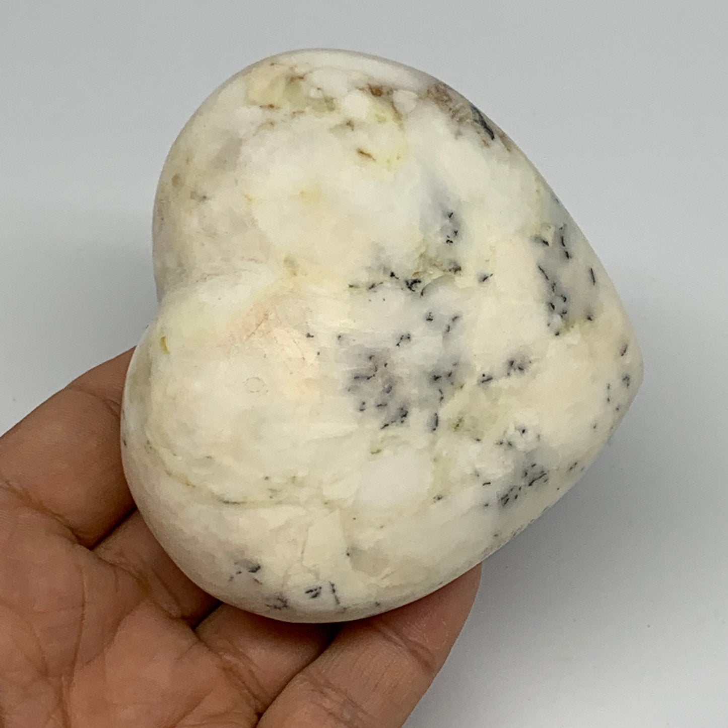 313.6g, 3"x3.4"x1.8" Dendrite Opal Heart Polished Healing Crystal Moss, B17763