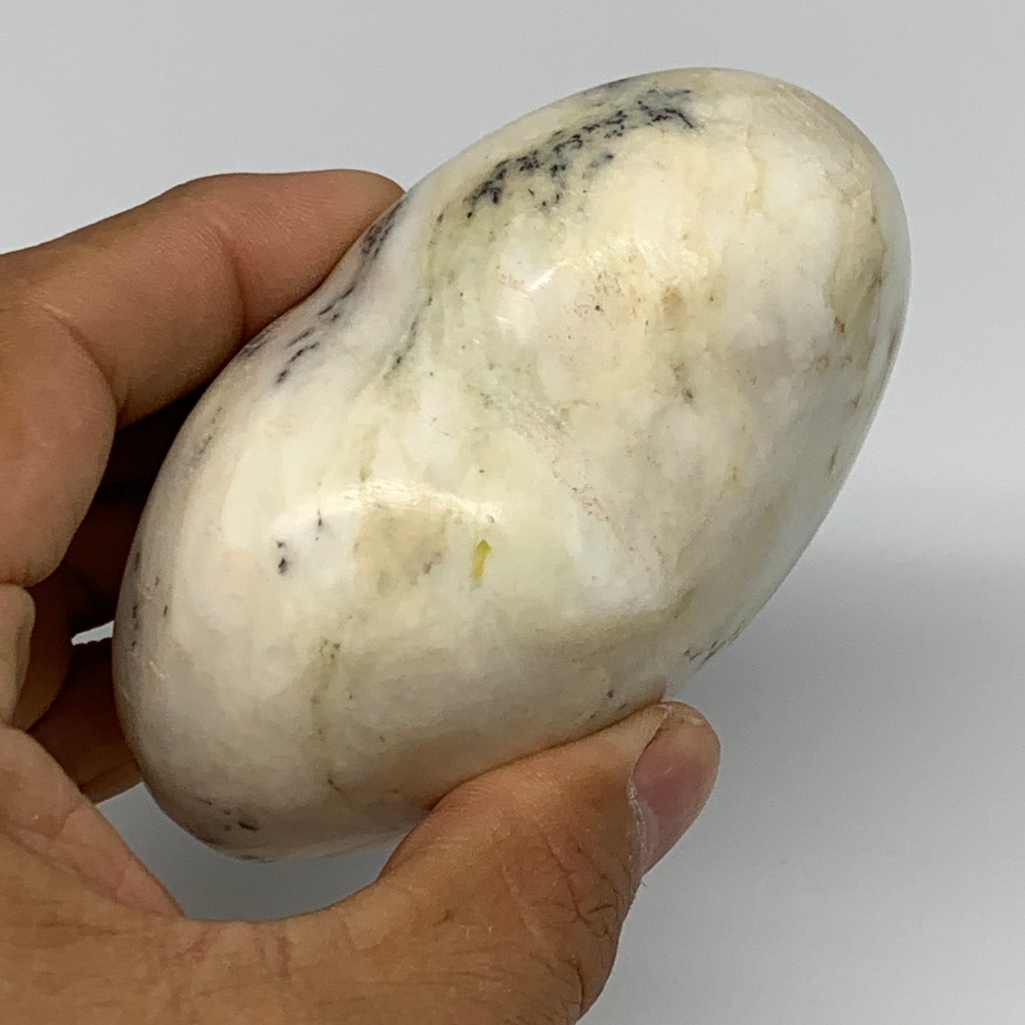 313.6g, 3"x3.4"x1.8" Dendrite Opal Heart Polished Healing Crystal Moss, B17763