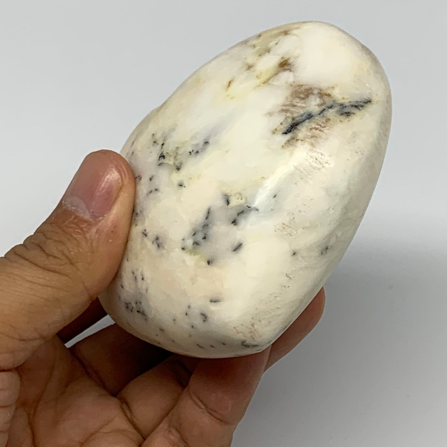 313.6g, 3"x3.4"x1.8" Dendrite Opal Heart Polished Healing Crystal Moss, B17763
