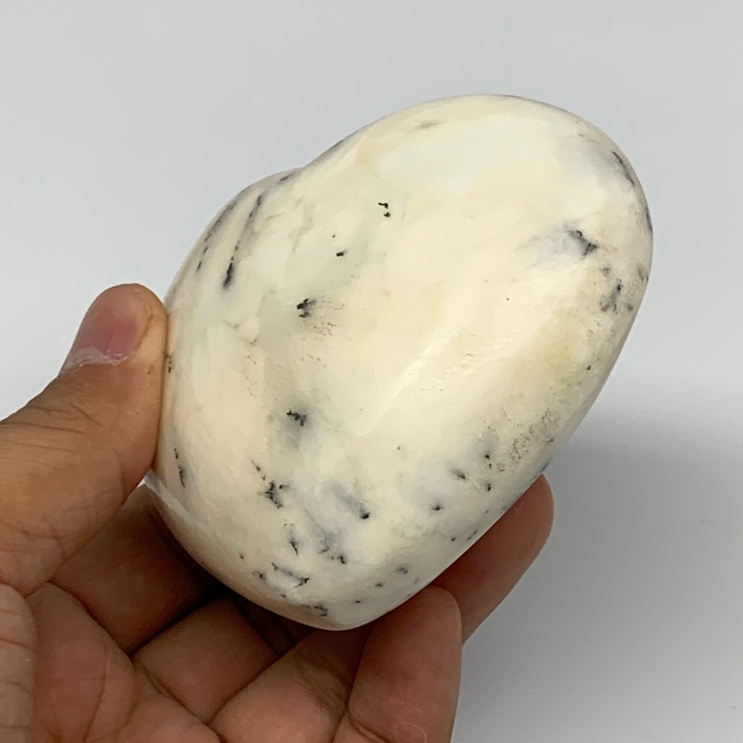 313.6g, 3"x3.4"x1.8" Dendrite Opal Heart Polished Healing Crystal Moss, B17763