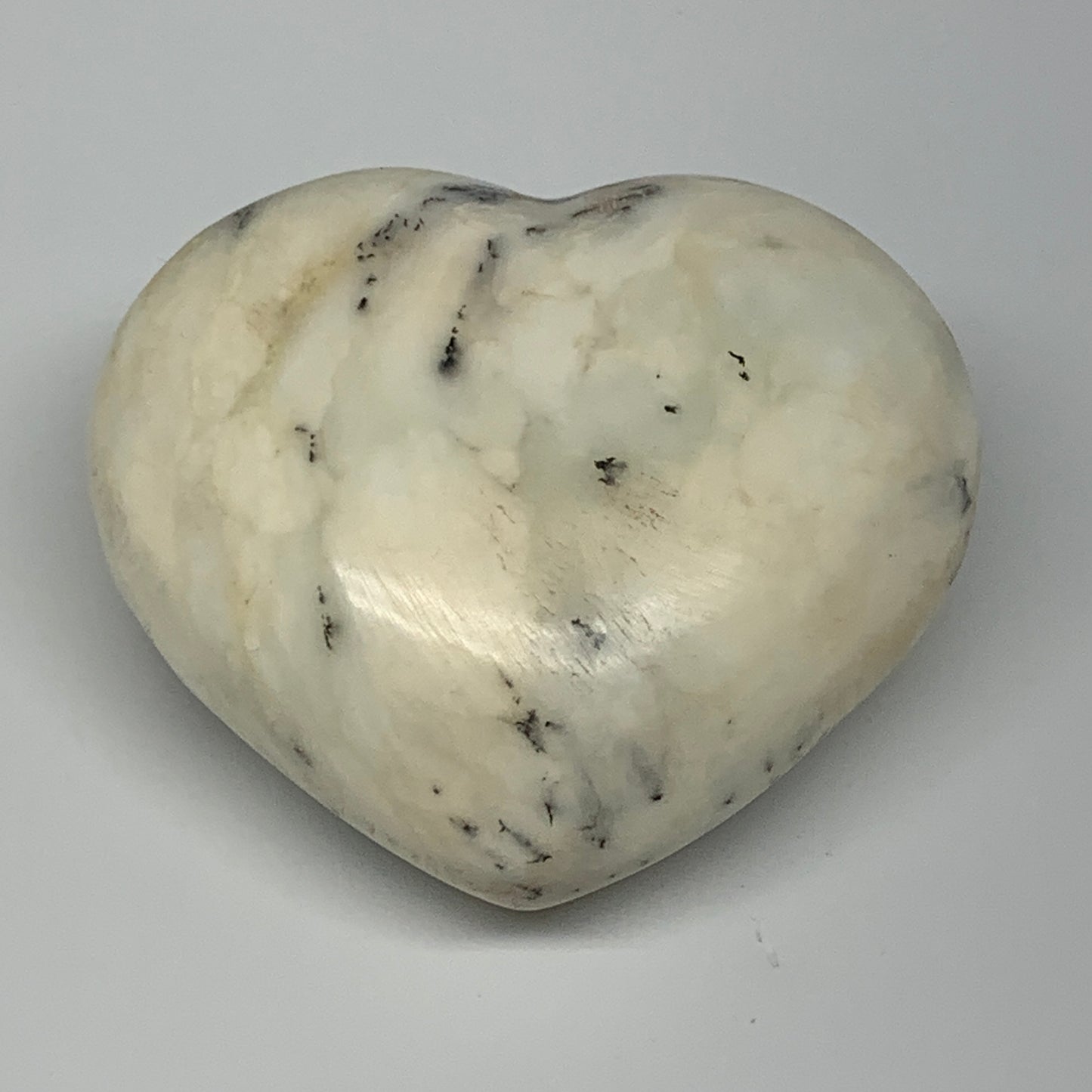 313.6g, 3"x3.4"x1.8" Dendrite Opal Heart Polished Healing Crystal Moss, B17763