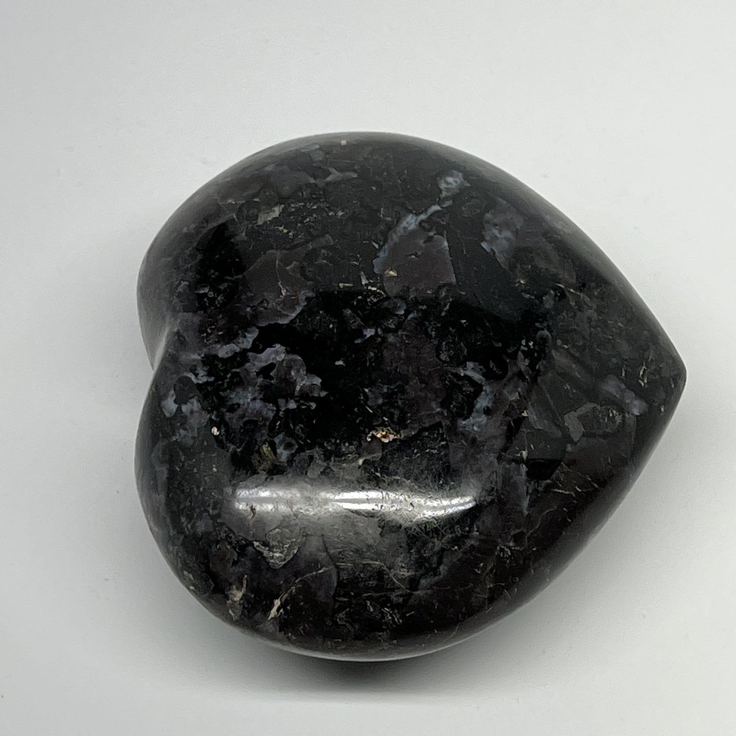 630g,3.5"x4.1"x1.8" Indigo Gabro Merlinite Heart Gemstone @Madagascar, B19968