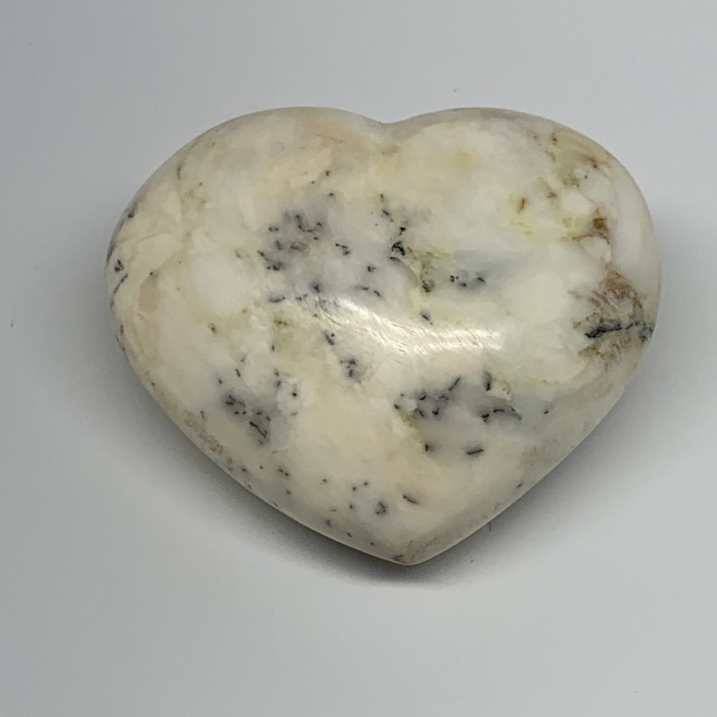 313.6g, 3"x3.4"x1.8" Dendrite Opal Heart Polished Healing Crystal Moss, B17763
