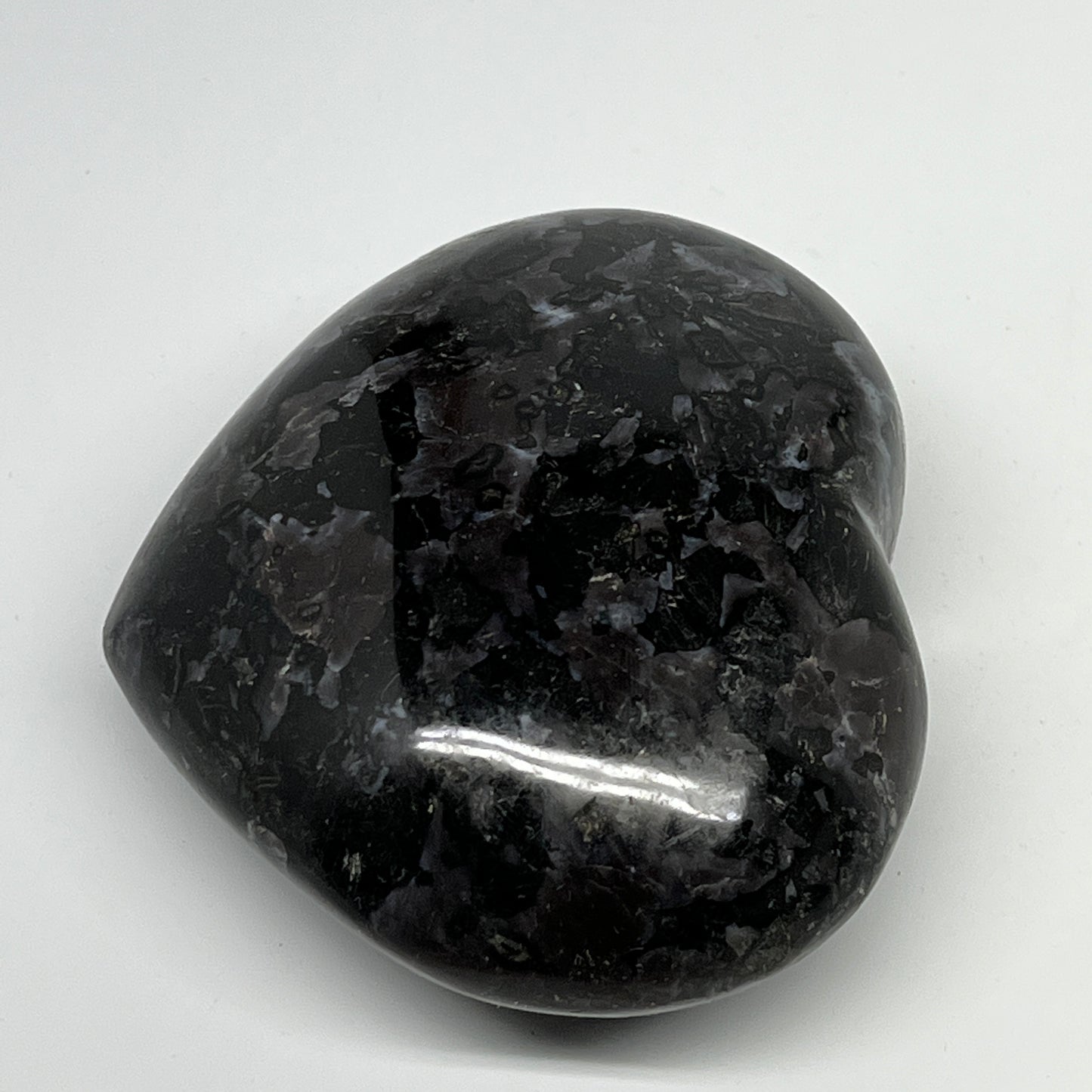 630g,3.5"x4.1"x1.8" Indigo Gabro Merlinite Heart Gemstone @Madagascar, B19968