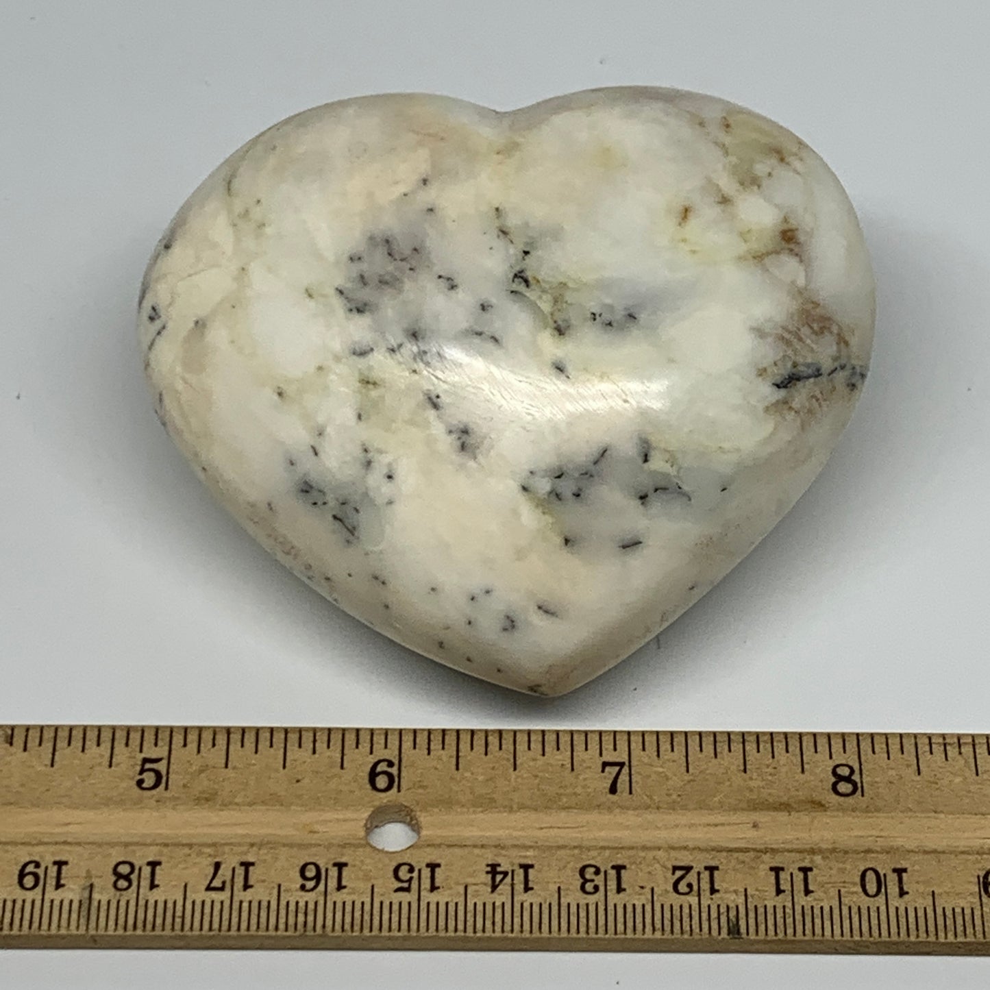313.6g, 3"x3.4"x1.8" Dendrite Opal Heart Polished Healing Crystal Moss, B17763