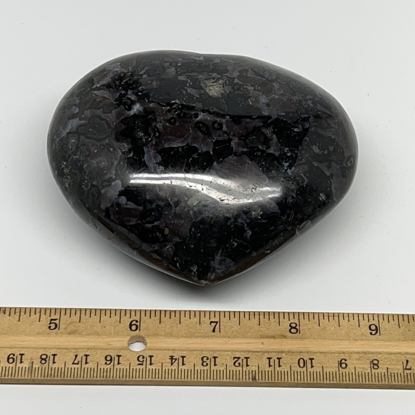630g,3.5"x4.1"x1.8" Indigo Gabro Merlinite Heart Gemstone @Madagascar, B19968