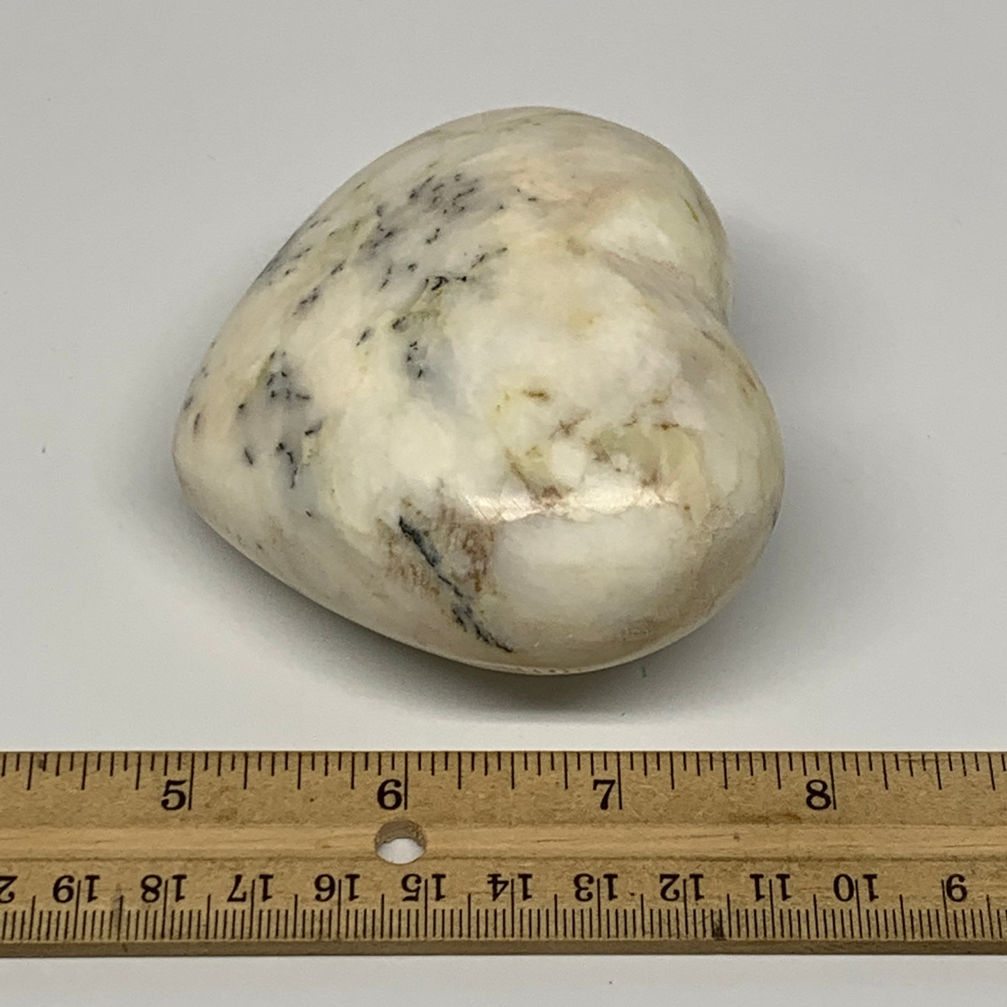 313.6g, 3"x3.4"x1.8" Dendrite Opal Heart Polished Healing Crystal Moss, B17763