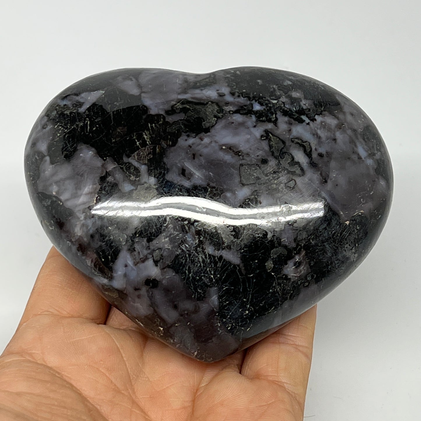441.8g,3.2"x3.7"x1.5" Indigo Gabro Merlinite Heart Gemstone @Madagascar, B19969