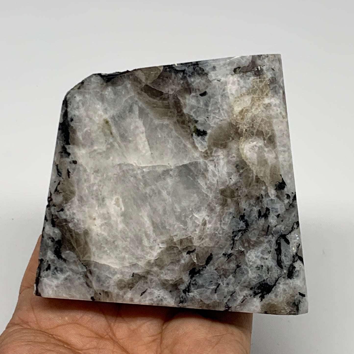 300.8g, 3.3"x3.2"x0.9", Rainbow Moonstone Freeform Crystal Polished @India, B216