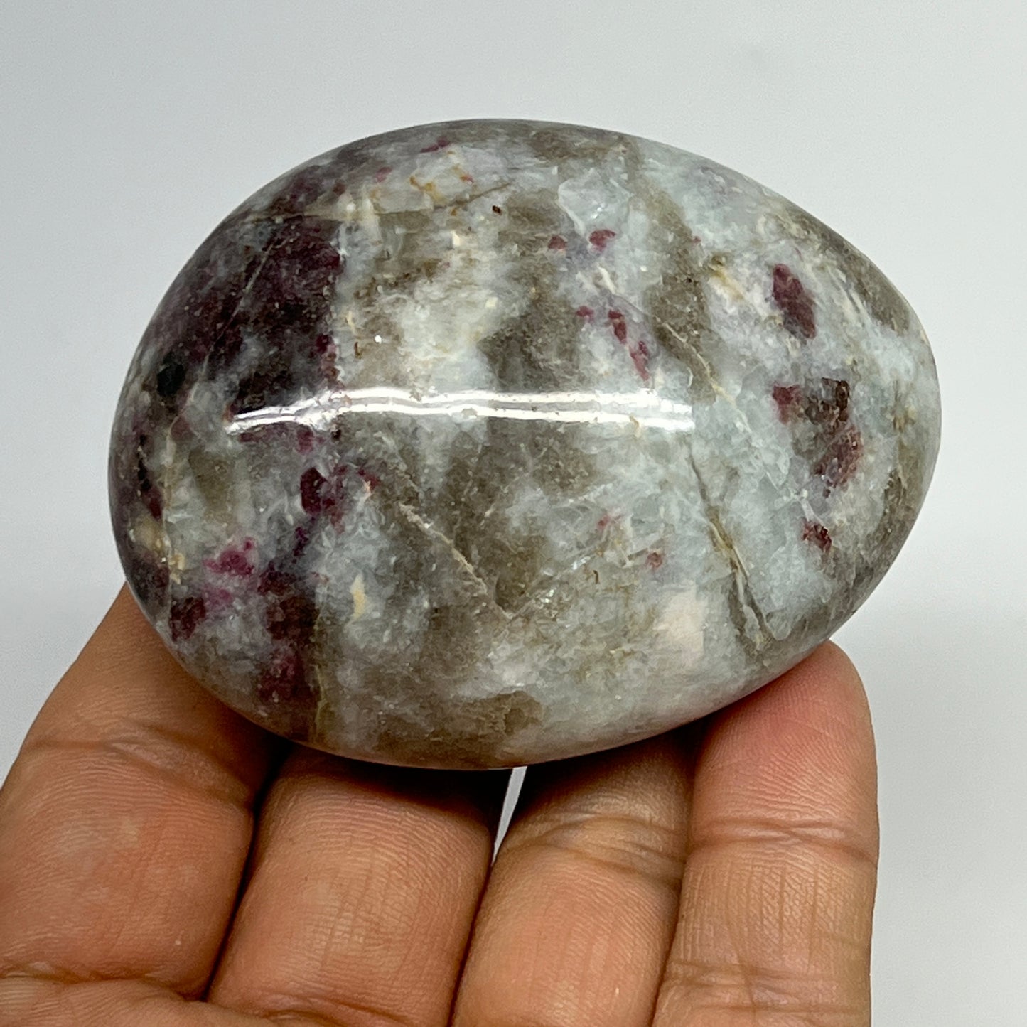147.5g,2.6"x2.1"x1.3" Tourmaline Rubellite Palm-Stone Reiki @Madagascar,B20899