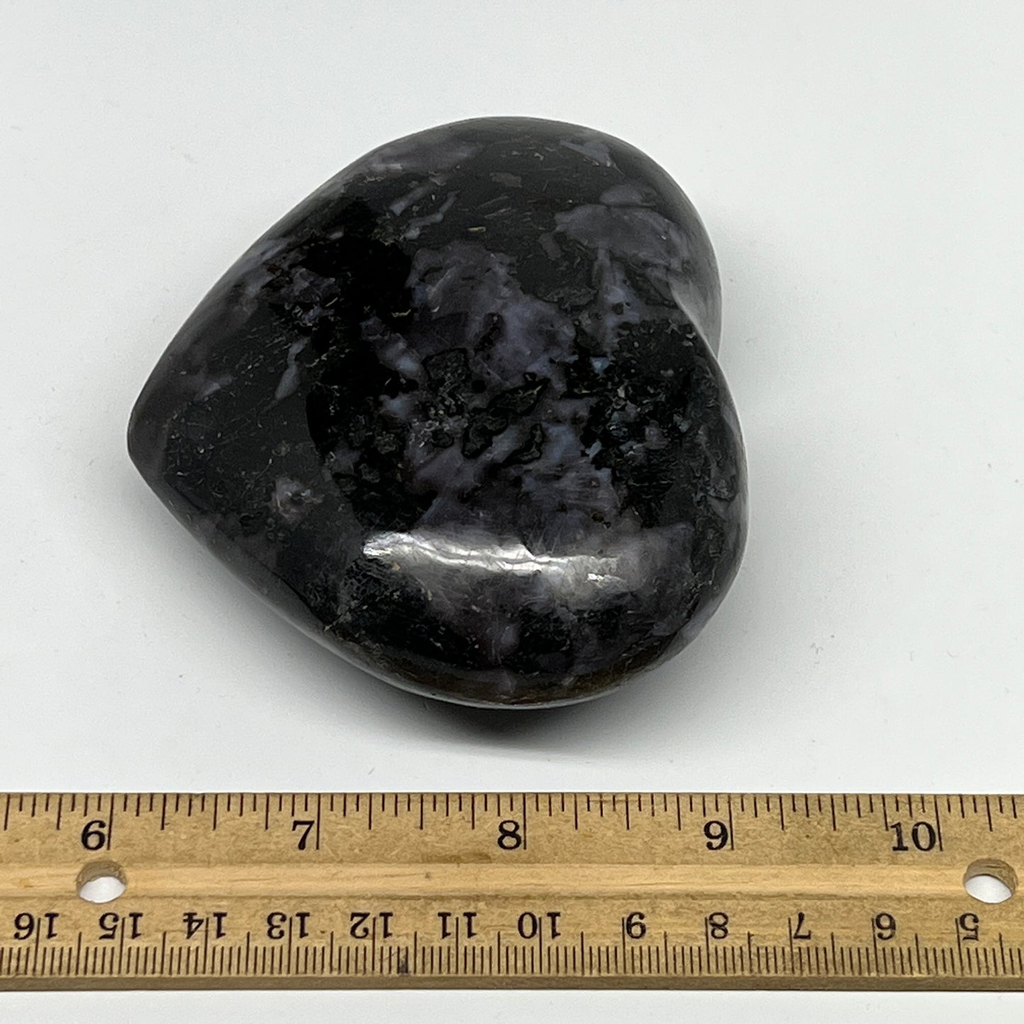 441.8g,3.2"x3.7"x1.5" Indigo Gabro Merlinite Heart Gemstone @Madagascar, B19969
