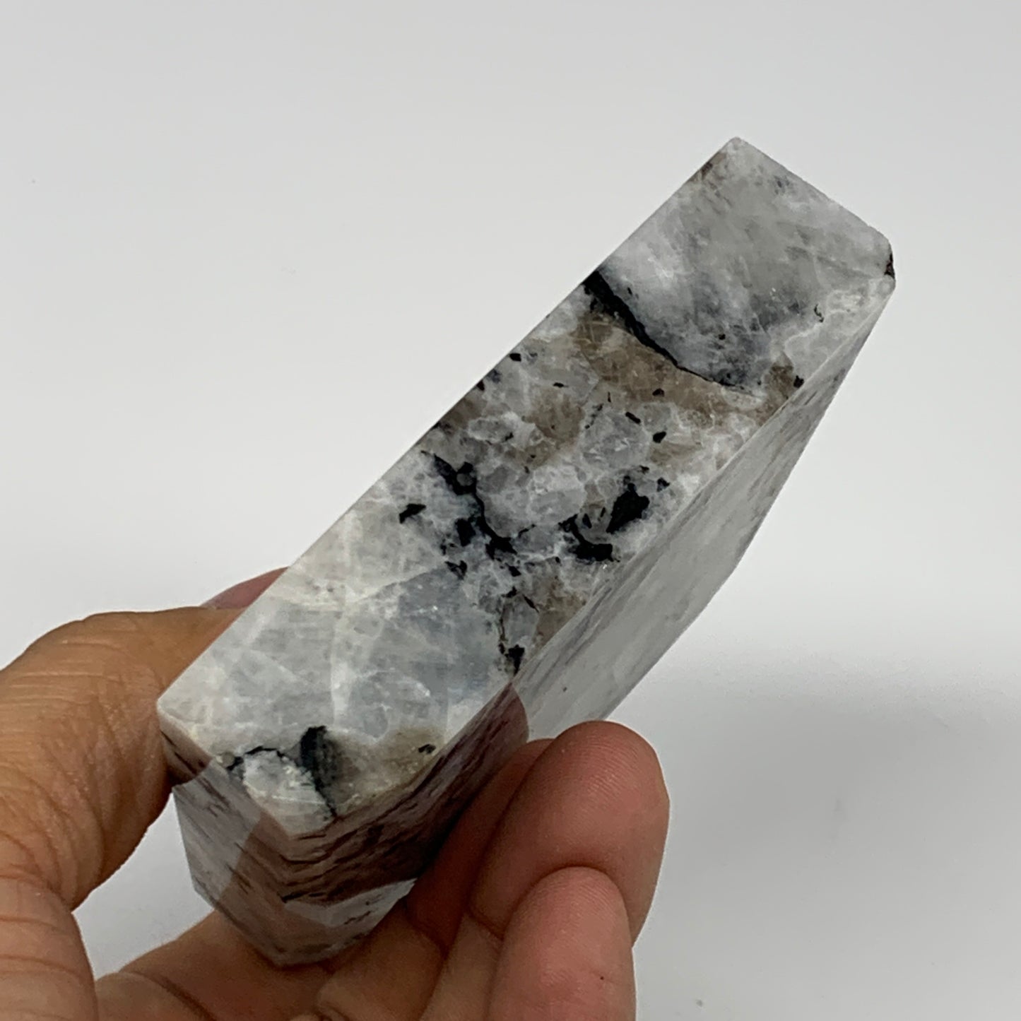 300.8g, 3.3"x3.2"x0.9", Rainbow Moonstone Freeform Crystal Polished @India, B216