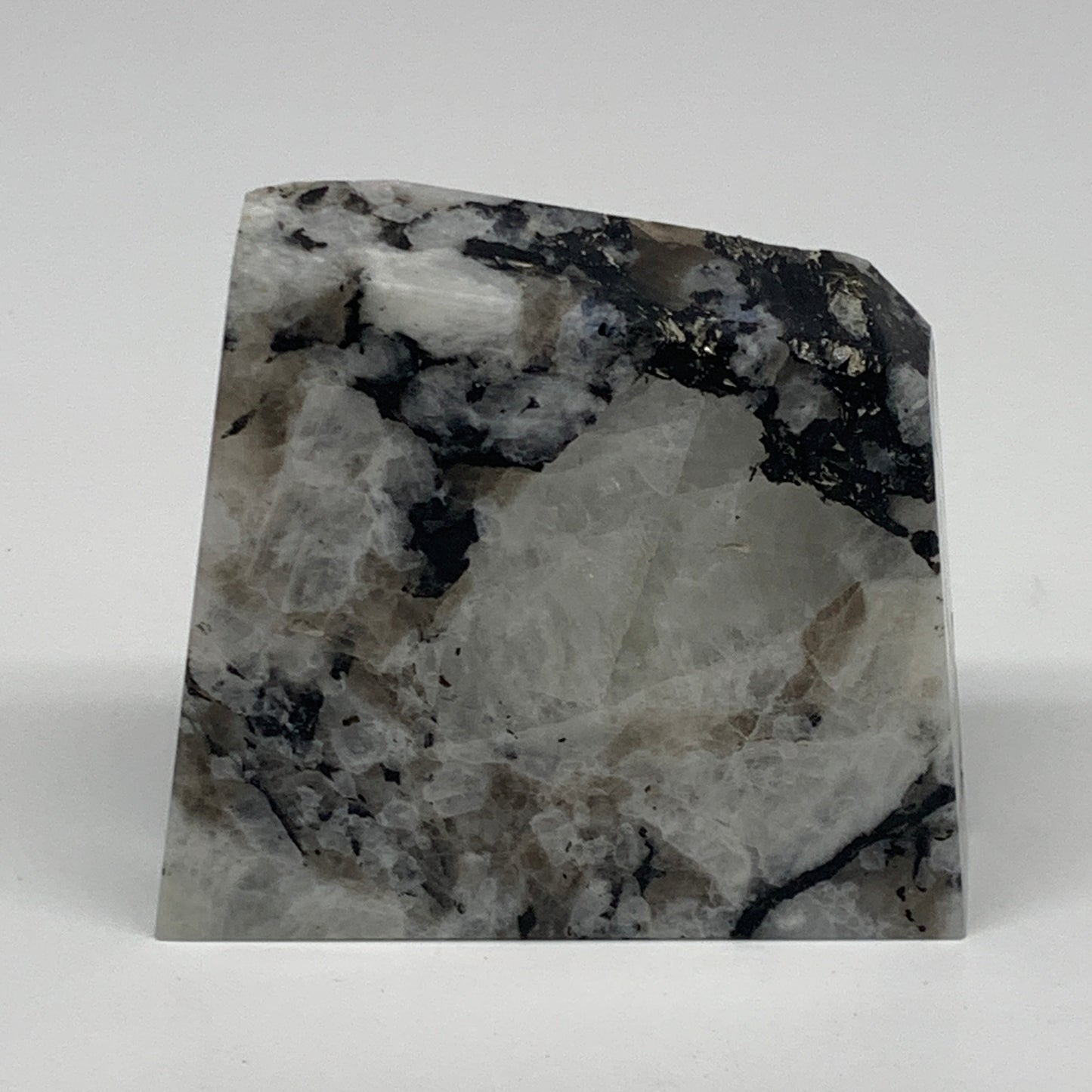 300.8g, 3.3"x3.2"x0.9", Rainbow Moonstone Freeform Crystal Polished @India, B216