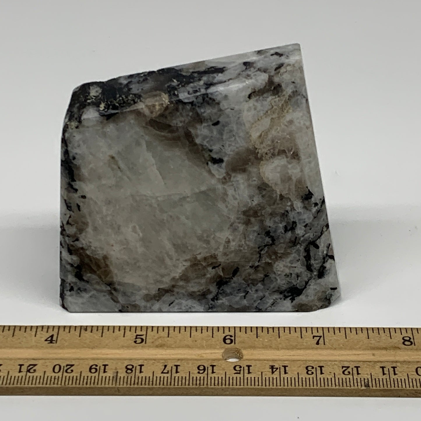 300.8g, 3.3"x3.2"x0.9", Rainbow Moonstone Freeform Crystal Polished @India, B216