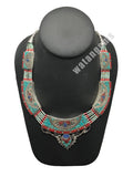 Ethnic Tribal Nepalese Lapis, Green Turquoise & Red Coral Inlay Necklace,E285