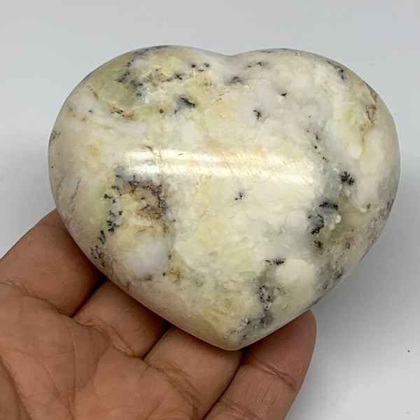 274.9g, 2.8"x3.2"x1.6" Dendrite Opal Heart Polished Healing Crystal Moss, B17766