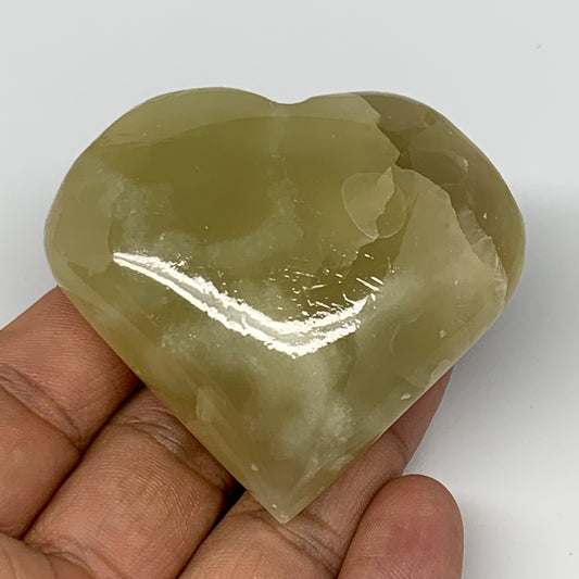 107.8g, 2.2"x2.4"x1" Natural Green Onyx Heart Polished Healing Crystal, B7690