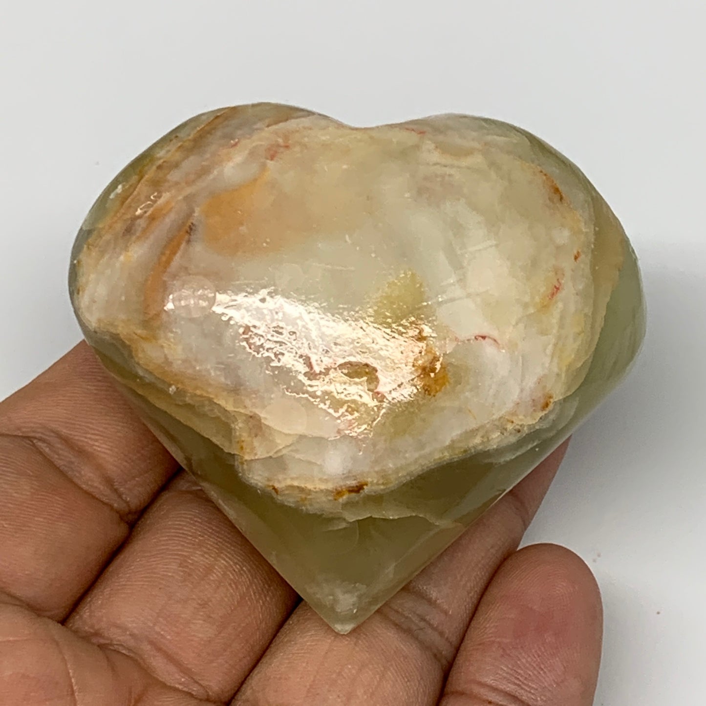 107.8g, 2.2"x2.4"x1" Natural Green Onyx Heart Polished Healing Crystal, B7690