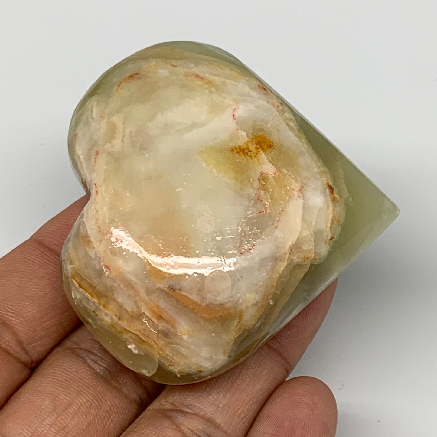 107.8g, 2.2"x2.4"x1" Natural Green Onyx Heart Polished Healing Crystal, B7690