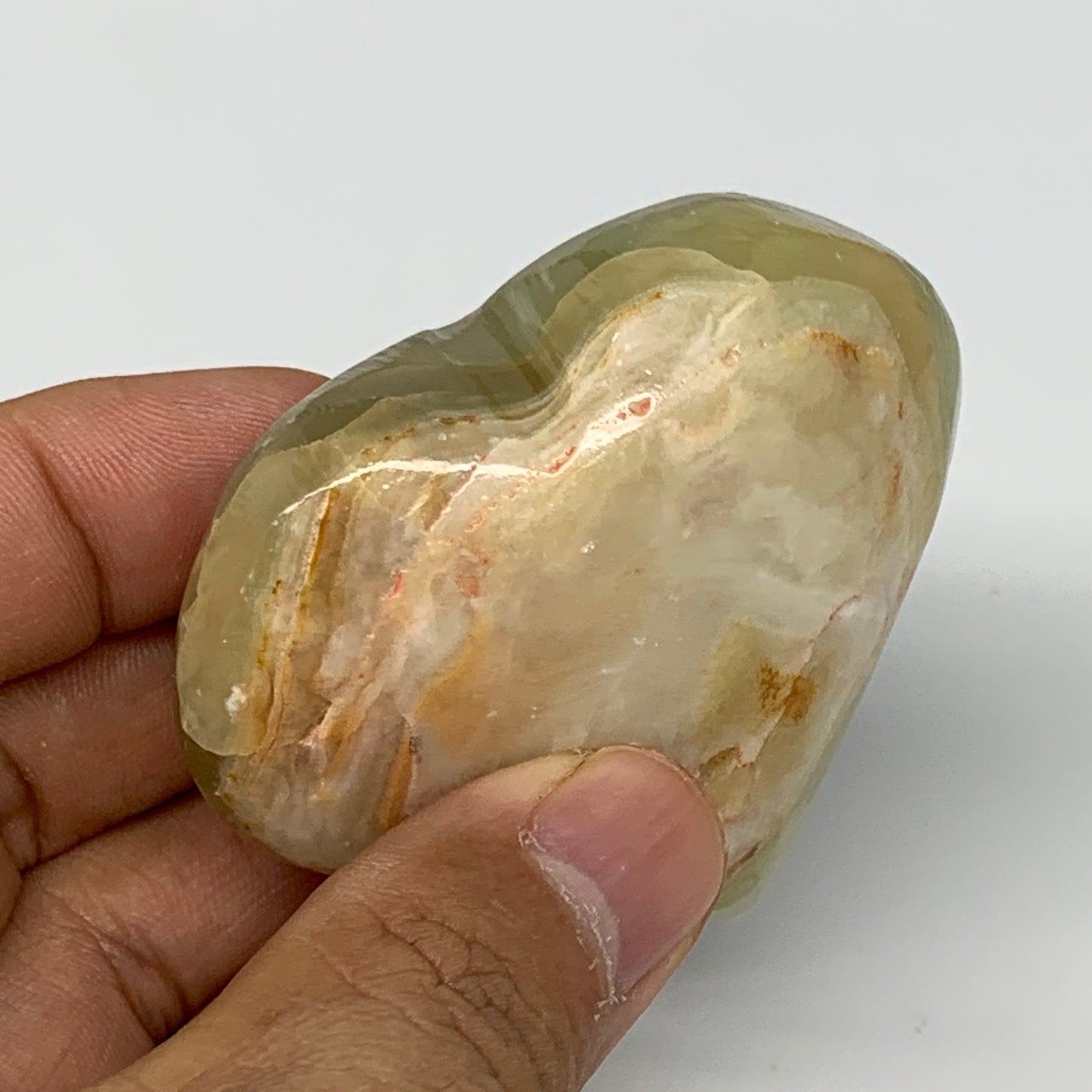 107.8g, 2.2"x2.4"x1" Natural Green Onyx Heart Polished Healing Crystal, B7690