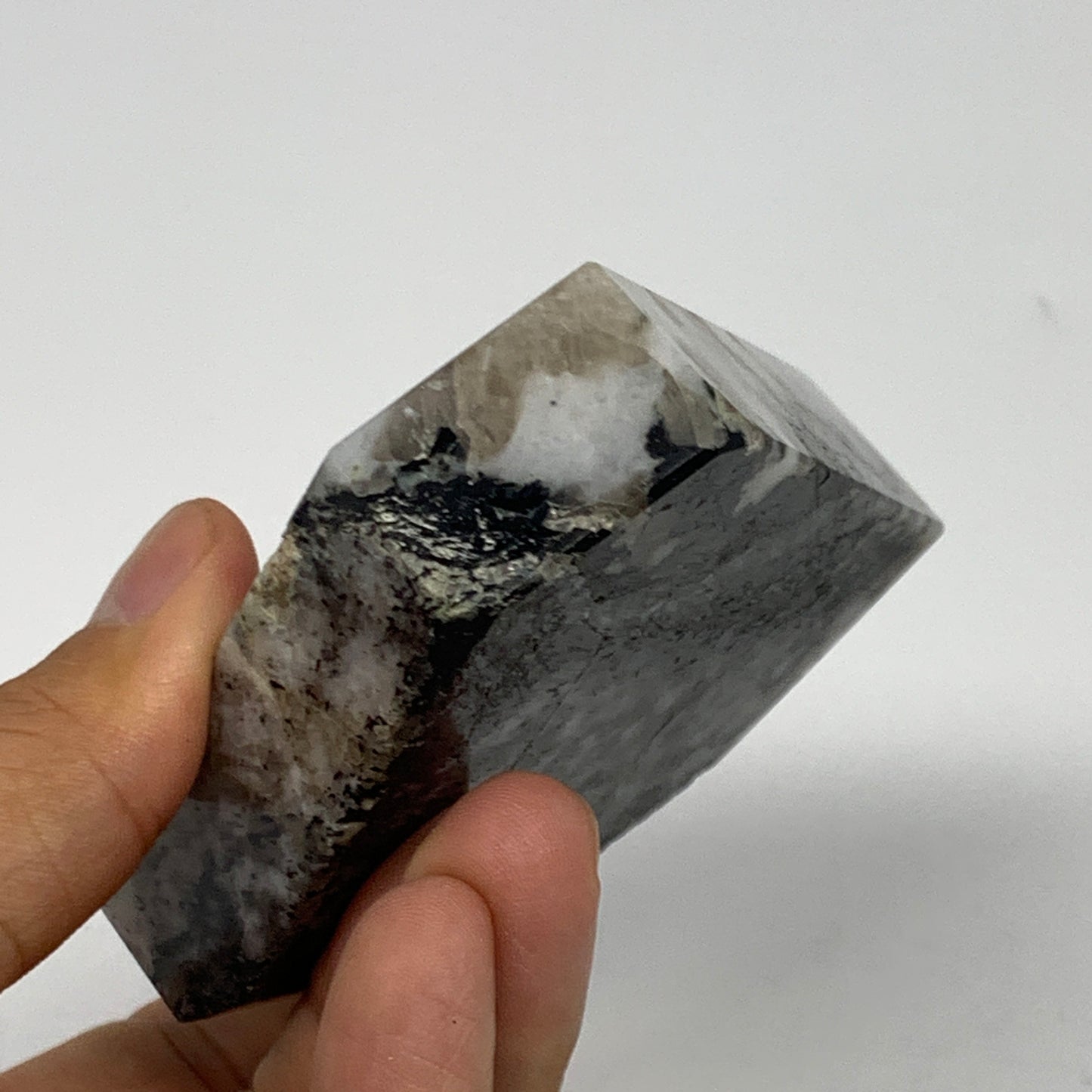 239.5g, 3.4"x3.3"x0.8", Rainbow Moonstone Freeform Crystal Polished @India, B216