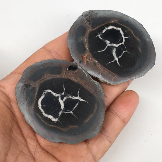 1 Pair,109.2g,2.2"x1.8" Natural Unique Septarian Nodules Slabs @Morocco,MF3604