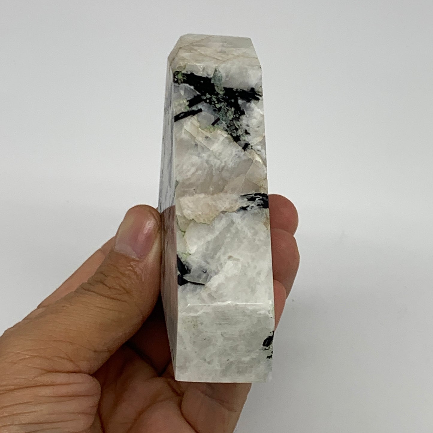 206.7g, 2.7"x2.6"x0.9", Rainbow Moonstone Freeform Crystal Polished @India, B216