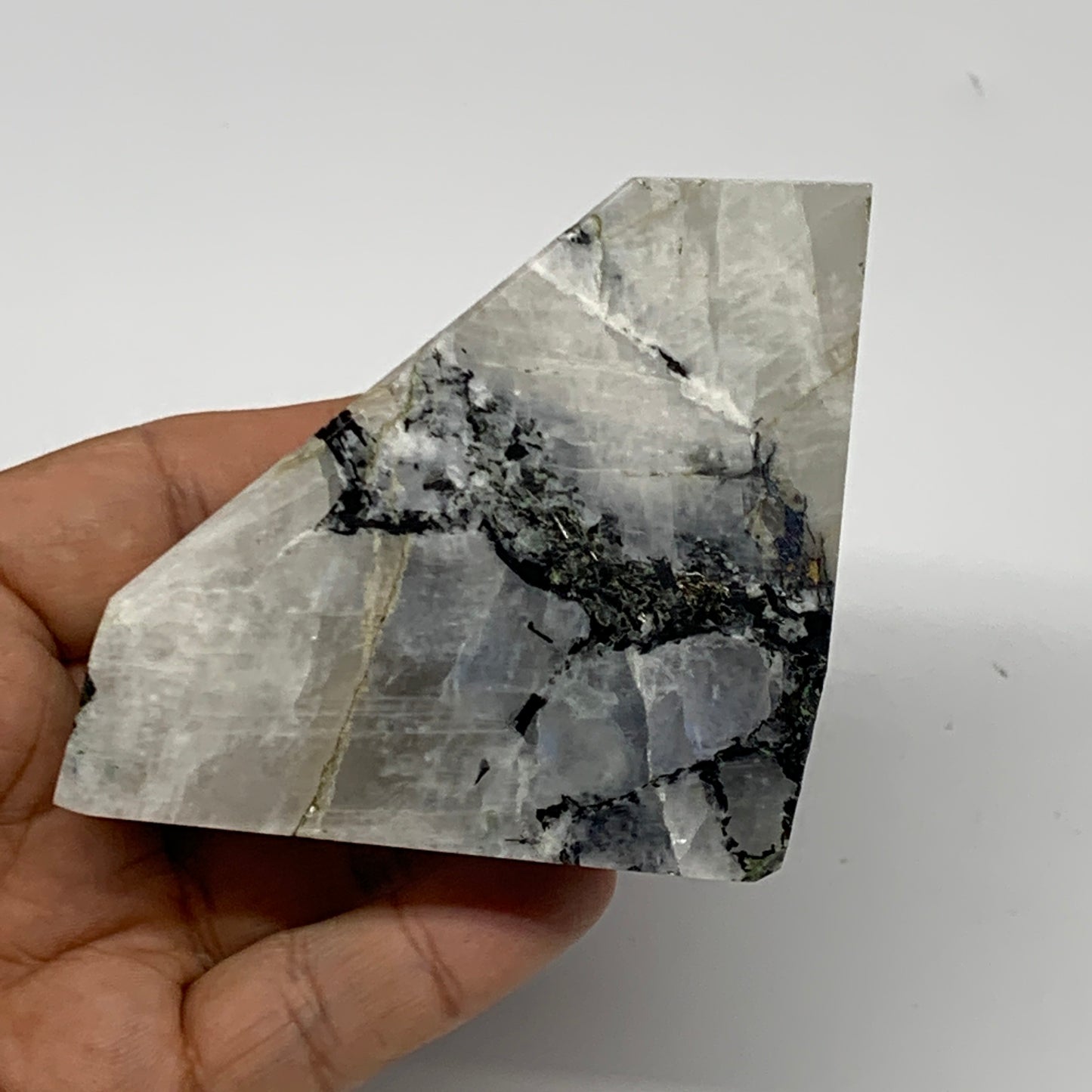 206.7g, 2.7"x2.6"x0.9", Rainbow Moonstone Freeform Crystal Polished @India, B216