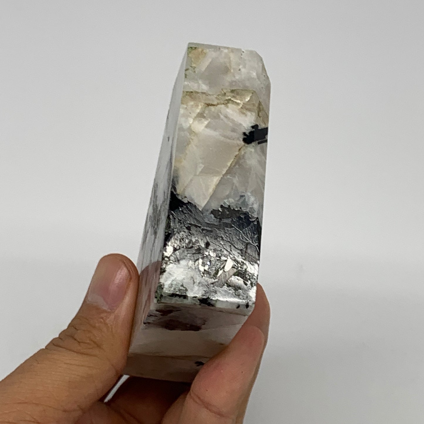 206.7g, 2.7"x2.6"x0.9", Rainbow Moonstone Freeform Crystal Polished @India, B216