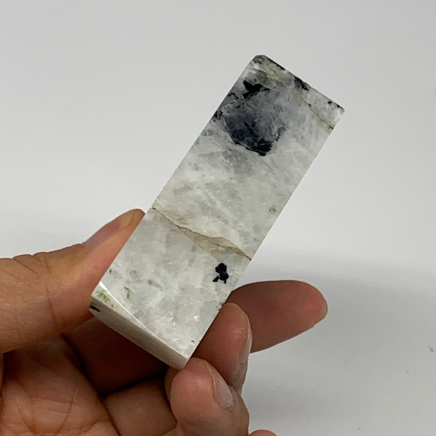 206.7g, 2.7"x2.6"x0.9", Rainbow Moonstone Freeform Crystal Polished @India, B216