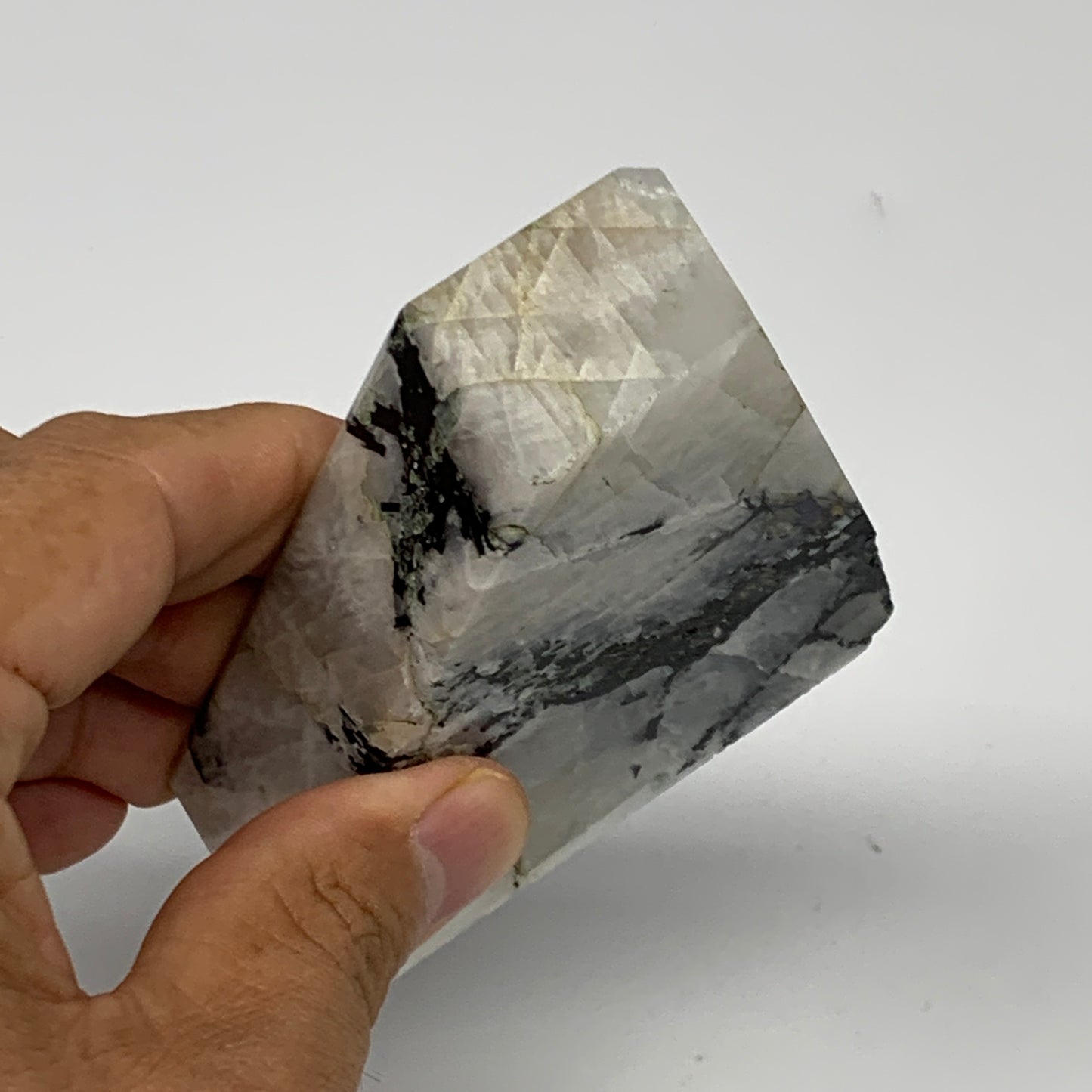 206.7g, 2.7"x2.6"x0.9", Rainbow Moonstone Freeform Crystal Polished @India, B216