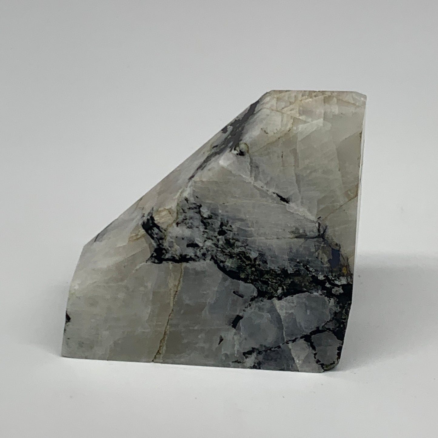 206.7g, 2.7"x2.6"x0.9", Rainbow Moonstone Freeform Crystal Polished @India, B216