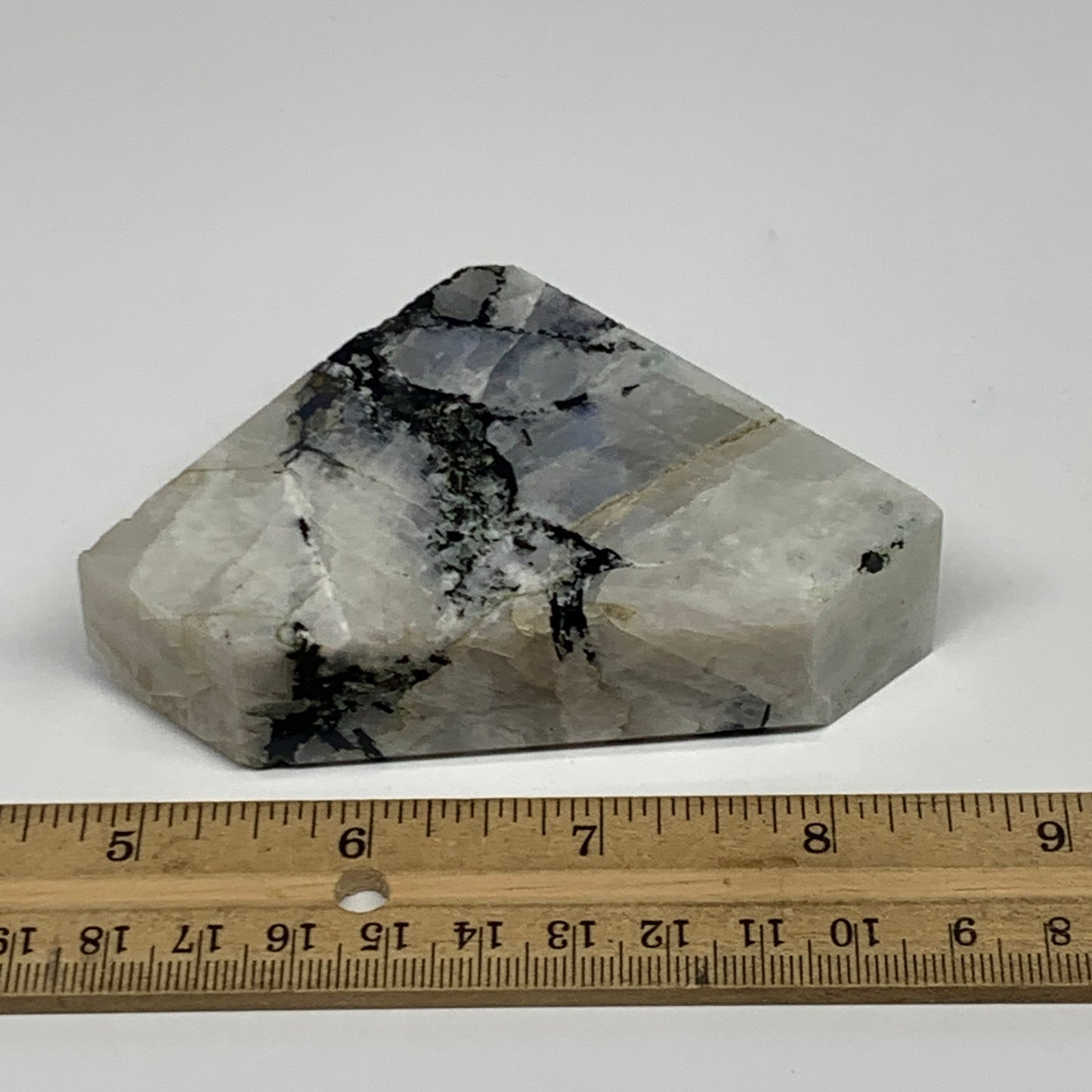 206.7g, 2.7"x2.6"x0.9", Rainbow Moonstone Freeform Crystal Polished @India, B216